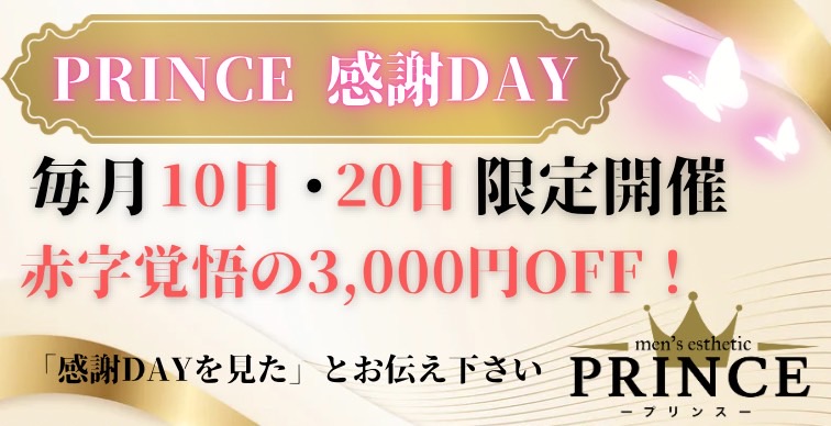 毎月10日・20日開催！赤字覚悟の3,000円OFF～PRINCE感謝DAY～